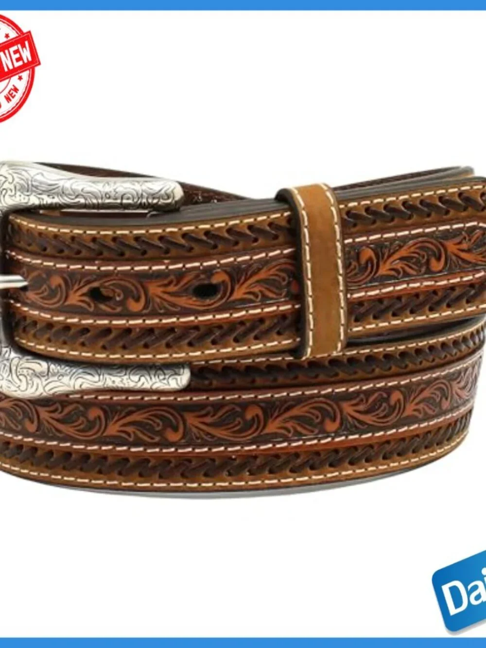 Men's Western Leather Belt with Removable Buckle, Size 38